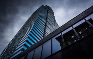 Storm clouds over commercial roof
