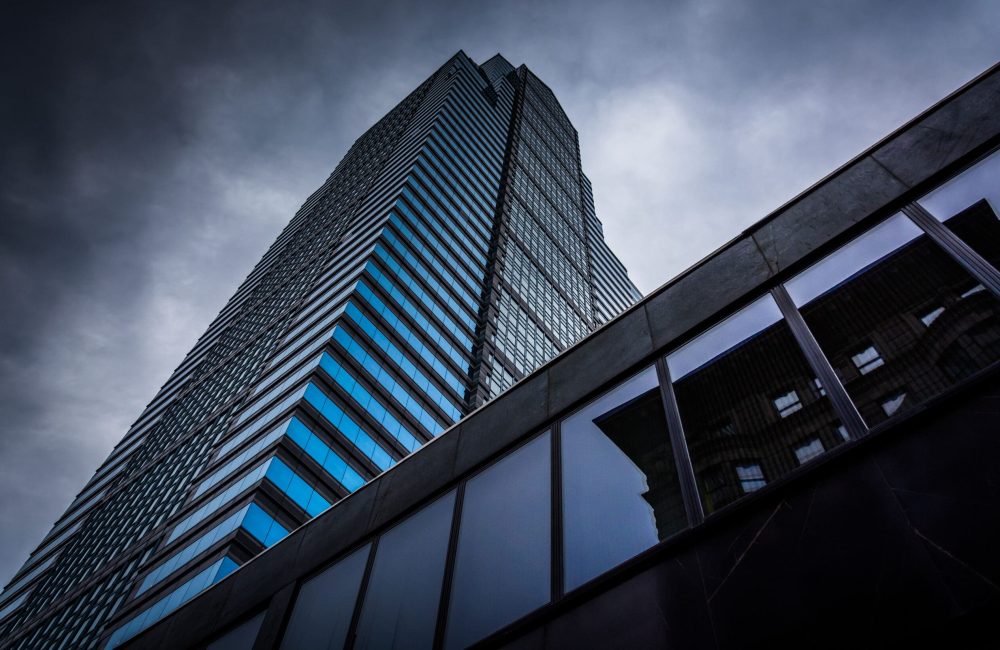 Storm clouds over commercial roof